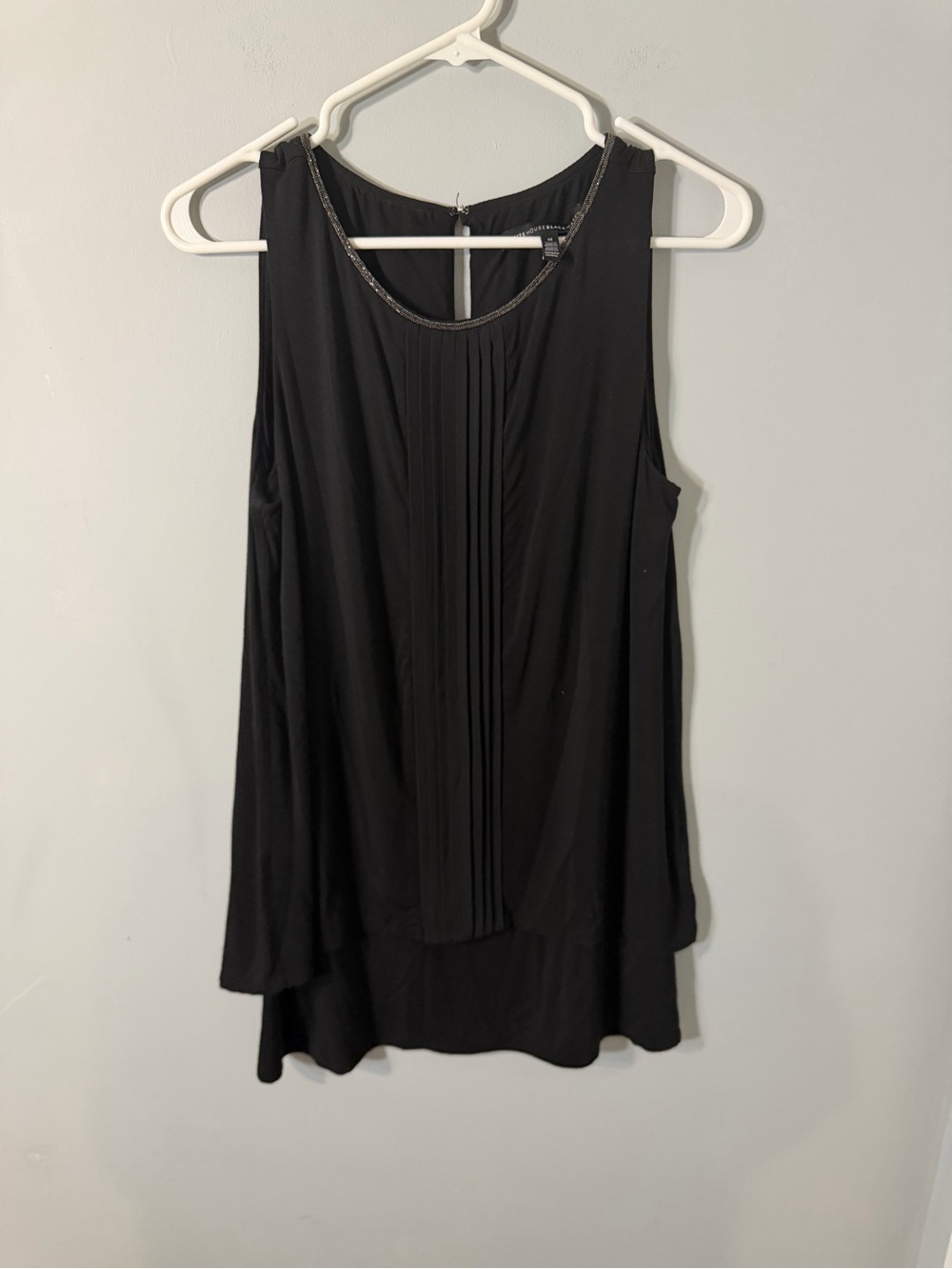 WHBM Sleeveless Black Pleated Front Women's Top